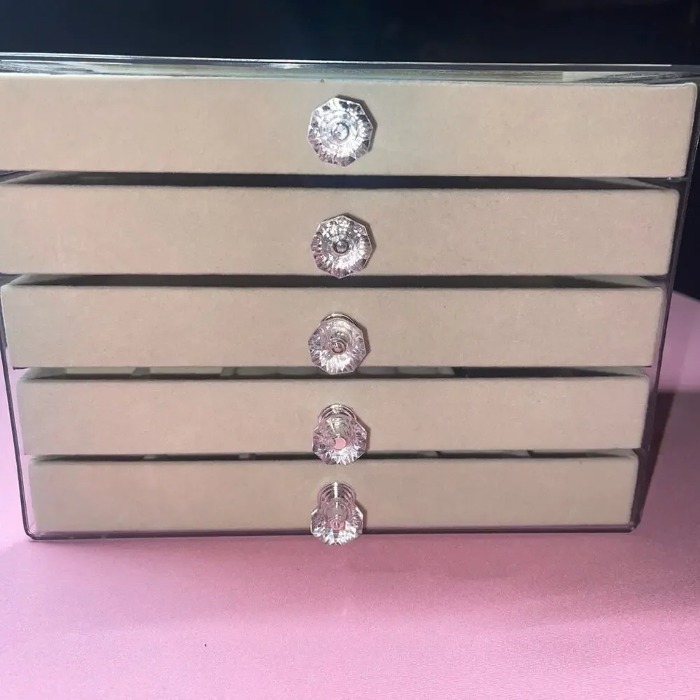 Clear Acrylic Jewelry Box Organizer 5 Drawer Velvet